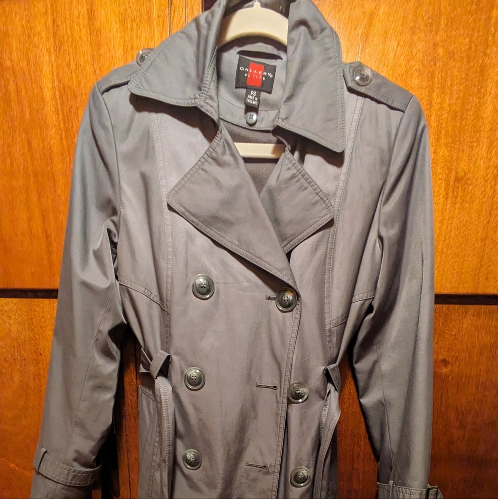 Gallery medium length double breasted Raincoat, Petite Small, Gray